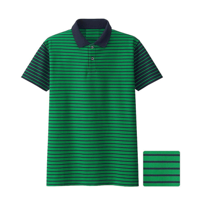 Green Polo Shirt with Horizontal Printed Stripes