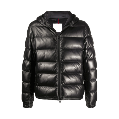 Black Shiny Padded Leather Jacket